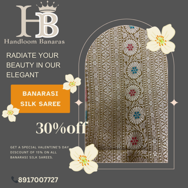 Pure Katan Handloom Silk Saree Handwoven with Mina work - Image 4